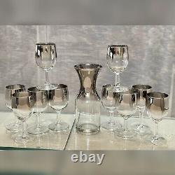 Queens Luster Mid Century Modern Decanter and Wine Glasses Set 11 Pc set