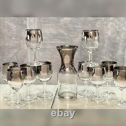 Queens Luster Mid Century Modern Decanter and Wine Glasses Set 11 Pc set