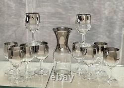 Queens Luster Mid Century Modern Decanter and Wine Glasses Set 11 Pc set