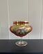 RARE 1800s Vintage Czech Red Wine Goblet Glass with Enameled Flowers & Gold Tone