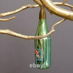 RARE Antique CHAMPAGNE BOTTLE Wine PAPER LABEL Germany GREEN GLASS Xmas Ornament