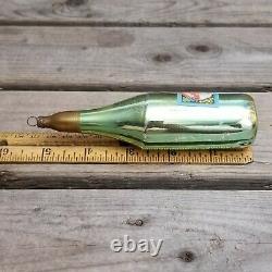 RARE Antique CHAMPAGNE BOTTLE Wine PAPER LABEL Germany GREEN GLASS Xmas Ornament