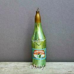 RARE Antique CHAMPAGNE BOTTLE Wine PAPER LABEL Germany GREEN GLASS Xmas Ornament