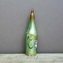 RARE Antique CHAMPAGNE BOTTLE Wine PAPER LABEL Germany GREEN GLASS Xmas Ornament