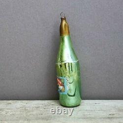 RARE Antique CHAMPAGNE BOTTLE Wine PAPER LABEL Germany GREEN GLASS Xmas Ornament