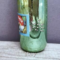 RARE Antique CHAMPAGNE BOTTLE Wine PAPER LABEL Germany GREEN GLASS Xmas Ornament