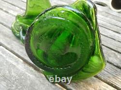 RARE PAIR VTG 1960s GREEN STRETCH MELTED 4/5 QUART GLASS WINE BOTTLES VASES 13