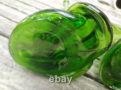 RARE PAIR VTG 1960s GREEN STRETCH MELTED 4/5 QUART GLASS WINE BOTTLES VASES 13