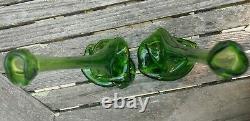 RARE PAIR VTG 1960s GREEN STRETCH MELTED 4/5 QUART GLASS WINE BOTTLES VASES 13