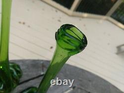 RARE PAIR VTG 1960s GREEN STRETCH MELTED 4/5 QUART GLASS WINE BOTTLES VASES 13