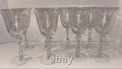 RARE Set-8 Vintage Tiffin Rose (Etched) by TIFFIN-FRANCISCAN Water Wine Stemware