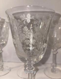 RARE Set-8 Vintage Tiffin Rose (Etched) by TIFFIN-FRANCISCAN Water Wine Stemware