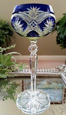 RARE Vintage Baccarat Blue & Yellow 3-Color Cut to Clear Crystal Wine Goblet