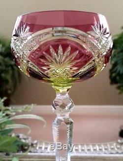 RARE Vintage Baccarat Purple & Yellow 2-Color Cut to Clear Crystal Wine Goblet