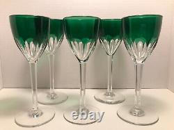 RARE Vintage Baccarat Set of 5 Emerald Green Rhine Wine Glass Genova Cut Signed