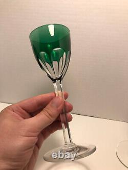 RARE Vintage Baccarat Set of 5 Emerald Green Rhine Wine Glass Genova Cut Signed