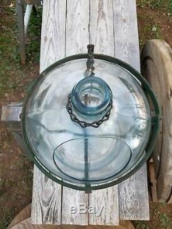 RARE Vintage Illinois Crackle Glass Bottom DEMIJOHN CARBOY with Stand 2-HOLES