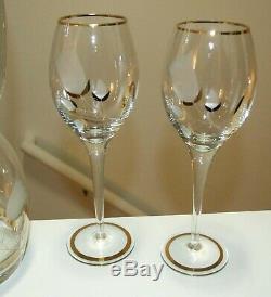 RARE Vintage Romanian Crystal Decanter & Glasses SetEtched Crystal & Gold Leaf