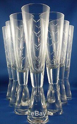 RARE Vintage SCANDINAVIAN STYLE (8 Pc) ETCHED TALL FLUTE WINE GLASSES VG Bar