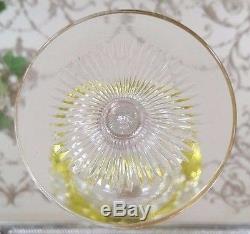 RARE Vintage St Louis France Yellow & Gold Trim Cut to Clear Crystal Wine Goblet