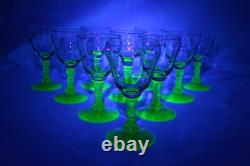 RARE! Vintage Uranium wine Glass Set of 10 Depression Era Wine Glasses
