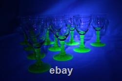 RARE! Vintage Uranium wine Glass Set of 10 Depression Era Wine Glasses
