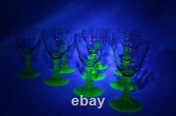 RARE! Vintage Uranium wine Glass Set of 10 Depression Era Wine Glasses