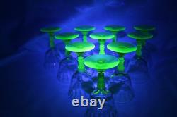 RARE! Vintage Uranium wine Glass Set of 10 Depression Era Wine Glasses