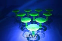 RARE! Vintage Uranium wine Glass Set of 10 Depression Era Wine Glasses