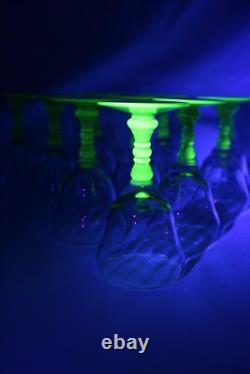 RARE! Vintage Uranium wine Glass Set of 10 Depression Era Wine Glasses