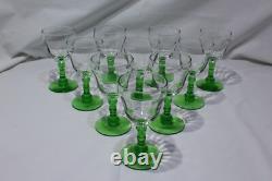 RARE! Vintage Uranium wine Glass Set of 10 Depression Era Wine Glasses