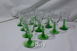 RARE! Vintage Uranium wine Glass Set of 10 Depression Era Wine Glasses