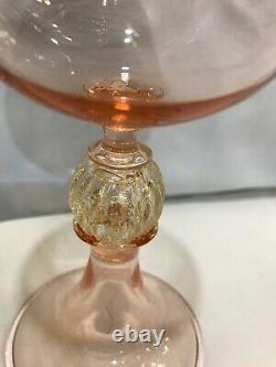RARE lot of 6 vintage venetian Murano wine pink cup glass goblets