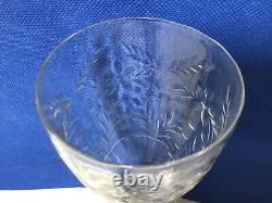 RR54 Vintage Old Circa Mid Century Cut Crystal Goblet Etched Wine Glass Set of 6