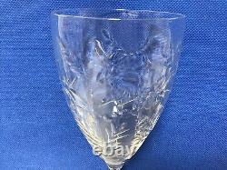 RR54 Vintage Old Circa Mid Century Cut Crystal Goblet Etched Wine Glass Set of 6