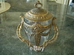 Rare Antique Vtg Fr Provincial Brass Tone Metal Glass Ice Bucket Wine Cooler