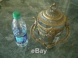 Rare Antique Vtg Fr Provincial Brass Tone Metal Glass Ice Bucket Wine Cooler