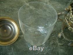 Rare Antique Vtg Fr Provincial Brass Tone Metal Glass Ice Bucket Wine Cooler