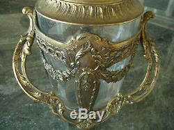 Rare Antique Vtg Fr Provincial Brass Tone Metal Glass Ice Bucket Wine Cooler