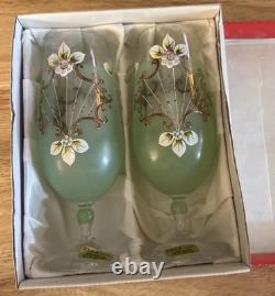 Rare Hand Painted Bohemian Crystal Wine Pale Green Gold Sokolov, Czech Rep