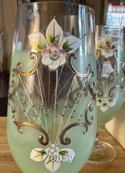 Rare Hand Painted Bohemian Crystal Wine Pale Green Gold Sokolov, Czech Rep