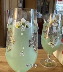 Rare Hand Painted Bohemian Crystal Wine Pale Green Gold Sokolov, Czech Rep