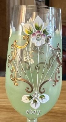 Rare Hand Painted Bohemian Crystal Wine Pale Green Gold Sokolov, Czech Rep