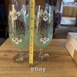 Rare Hand Painted Bohemian Crystal Wine Pale Green Gold Sokolov, Czech Rep
