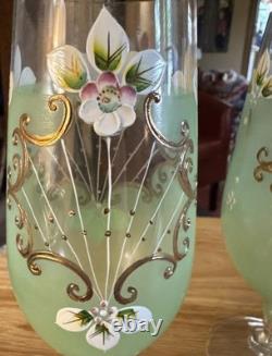 Rare Hand Painted Bohemian Crystal Wine Pale Green Gold Sokolov, Czech Rep