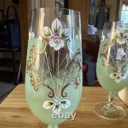Rare Hand Painted Bohemian Crystal Wine Pale Green Gold Sokolov, Czech Rep