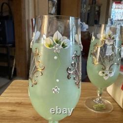 Rare Hand Painted Bohemian Crystal Wine Pale Green Gold Sokolov, Czech Rep