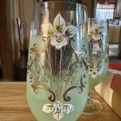 Rare Hand Painted Bohemian Crystal Wine Pale Green Gold Sokolov, Czech Rep