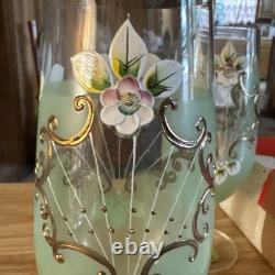 Rare Hand Painted Bohemian Crystal Wine Pale Green Gold Sokolov, Czech Rep