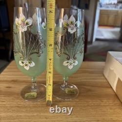 Rare Hand Painted Bohemian Crystal Wine Pale Green Gold Sokolov, Czech Rep